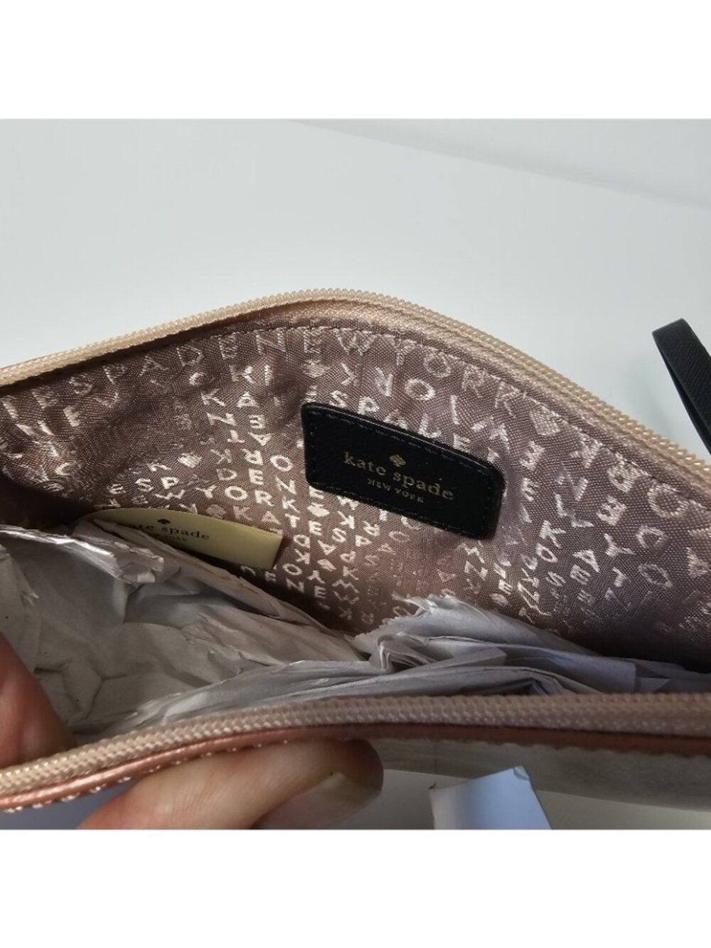 Kate Spade Mavis Street Bethann Wristlet Rose Gold Glitter Top Zip 7x5 - Picture 5 of 6